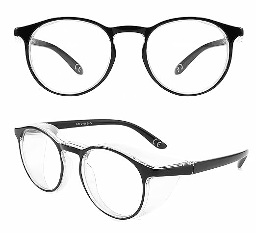 Alsenor Safety Glasses Anti Fog Goggles Protective Eyewear Blue Light Blocking Anti Dust UV Protection Glasses For Men Women (Round-Black)