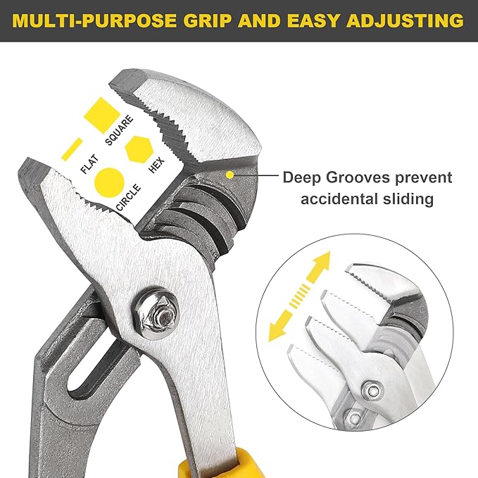 TOPLINE 6-Piece Pliers and Wrench Set, 8” Adjustable Wrench, 10” Groove Joint, 10” Slip Joint, 8” Linesman, 8” Long Nose, 6” Diagonal Pliers for Home Repair and Daily Use