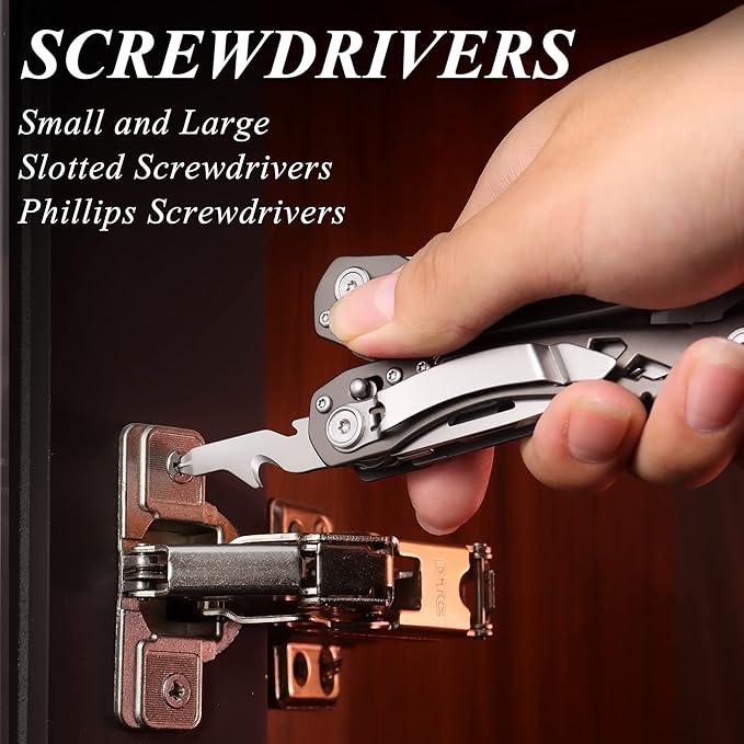 15-in-1 Multi Tool Pocket Knife, Tactical Multitool Knife Pliers, Camping Survival Gear with Knife Saw Scissors Serrated Blade Bottle Can Opener Screwdrivers Safety Lock, Unique Gifts for Men