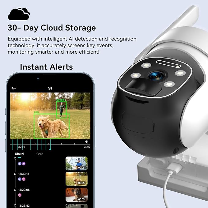 4G LTE Cellular Security Camera Wireless Outdoor, 2K No WiFi Security Cellular Camera Solar Powered with Color Night Vision, PIR Motion Sensor AI Tracking for Farm/RV