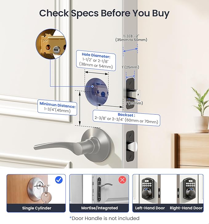 Veise VE012W Built-in WiFi Fingerprint Smart Lock, App Remote Control, No Hub Needed, Keyless Entry, Front Door Smart Deadbolt, Digital Keypad, Auto Lock, IP55 Waterproof, BHMA Grade 3, Matte Black