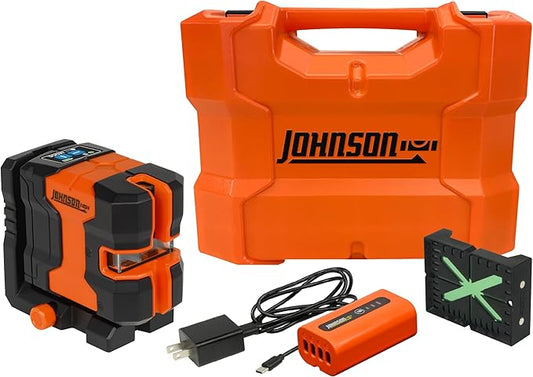Johnson Level & Tool JLN300-GNCL Laser Level, Self-Leveling Cross-Line Laser with GreenBrite® Technology, Magnetic Base, Hard-shell Carry Case, Lithium Ion Battery, Magnetic