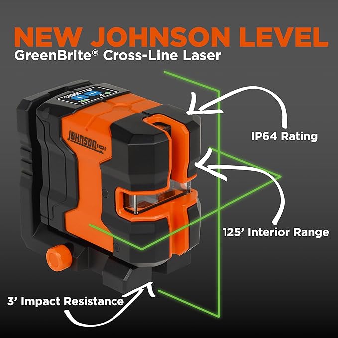 Johnson Level & Tool JLN300-GNCL Laser Level, Self-Leveling Cross-Line Laser with GreenBrite® Technology, Magnetic Base, Hard-shell Carry Case, Lithium Ion Battery, Magnetic