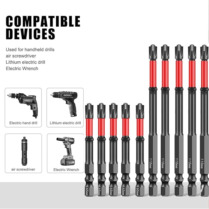 10-Piece Impact Screwdriver Set with Magnetic Tip,1/4 Inch Hex Shank, S2 Steel Magnetic Cross Slot Bitsfor Automotive Repair, Construction, DIY Projects (5PCS 6mm+10mm)