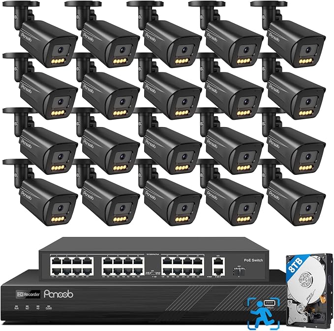32 Channel Security Camera System 4K, 20x 8MP PoE IP Bullet Cameras, Smart Dual Light Color Night Vision, 2 Way Audio, AI Human Vehicle Detection, Remote Access, 32CH NVR 8TB HDD, PB65B2032-8MD