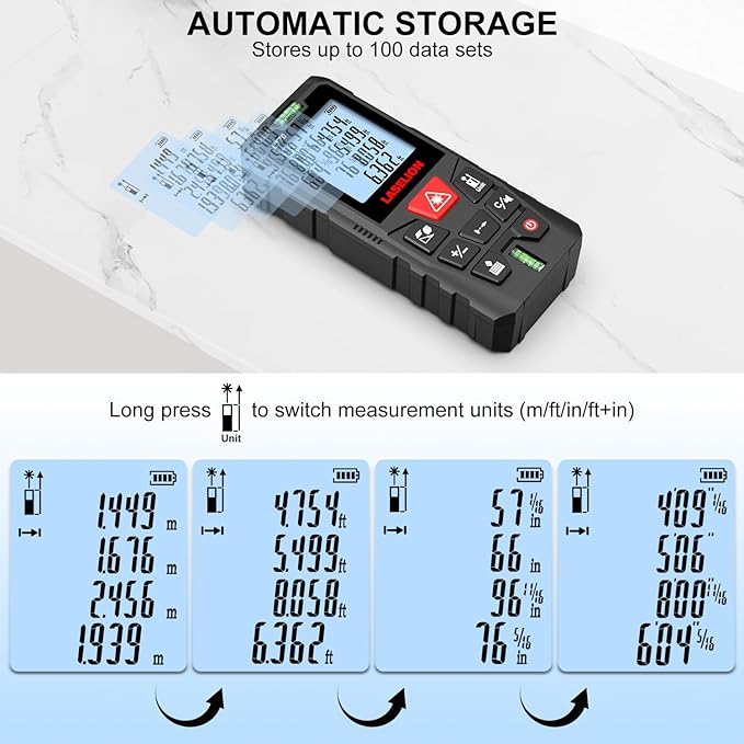 LT70 Laser Distance Meter – 70m (229ft) Range, High Accuracy, Multiple Measurement Modes, Built-in Level Bubble, Handle Laser Distance Measurement Tool,Mute Function (229ft)