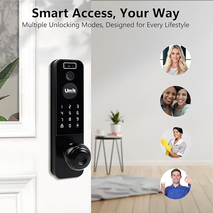 3D Face Recognition Smart Door Lock, Video Smart Lock with Camera&Doorbell, 6-in-1 Keyless Entry Door Lock for Front Door, APP Remote Control (Black)