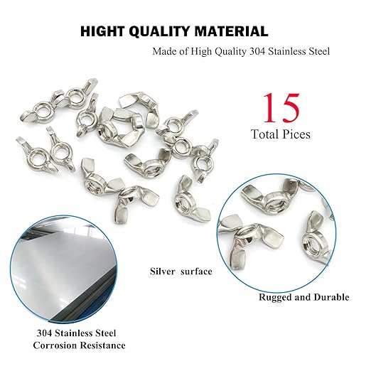 15 Pcs 5/16"-18 Wingnuts 304 Stainless Steel Wing Nuts Fasteners Parts Butterfly Nut, Hand Twist Tighten Hardware Nuts Butterfly Wing-Nut