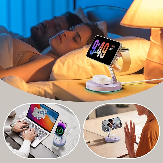 2025 3 in 1 Charging Station Compatible with Magsafe Charger Wireless Charger Stand for iPhone16 15 14 13 12 Series Wireless Charging Station for AirPods Wireless Charging Stand for iWatch Series