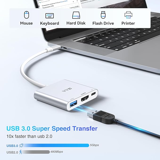 USB C to HDMI Adapter,USB-C Adapter Hub with 4K HDMI,USB3.0,Type C PD Charge Port 4K Multiport Digital AV Converter for iPad Pro/air,MacBook Pro/air,Tablet,Switch and More USBC Device