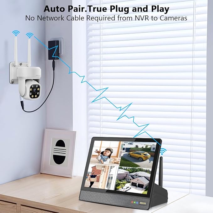 (10’’ UHD Monitor) 2-Way Audio 2-Antennas Enchance WiFi Wireless 5MP PIR Outdoor Camera Wireless Home Security Cameras System with Monitor Indoor Video Surveillance