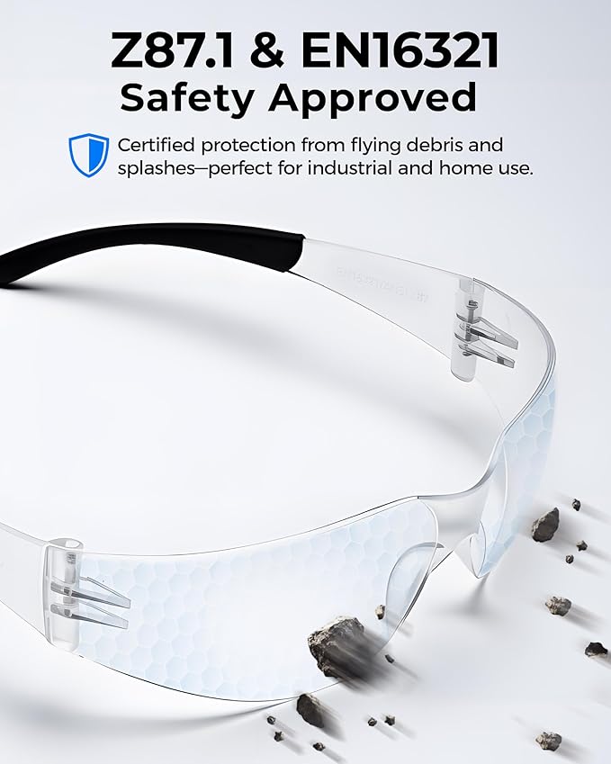 toolant Bulk Clear Safety Glasses with ANSI Z87.1 / UV 400 Standard, Eye Protection for Shooting, Construction and Laboratory