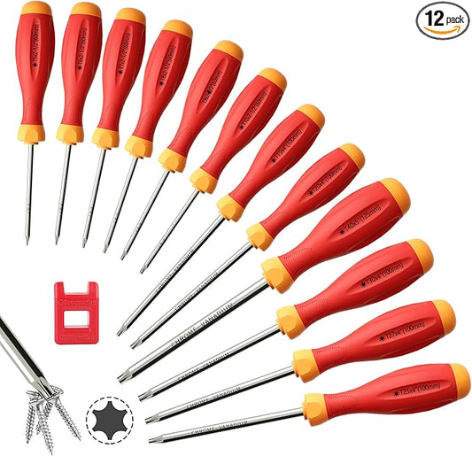 XOOL Magnetic Torx Screwdriver Set, 12-in-1 with T5 T6 T7 T8 T9 T10 T15 T20 T25 T27 T30 T40, Star Srewdriver Set for Repair, DIY, and Maintenance, Ergonomic Handle, CRV Steel, Corrosion Resistant