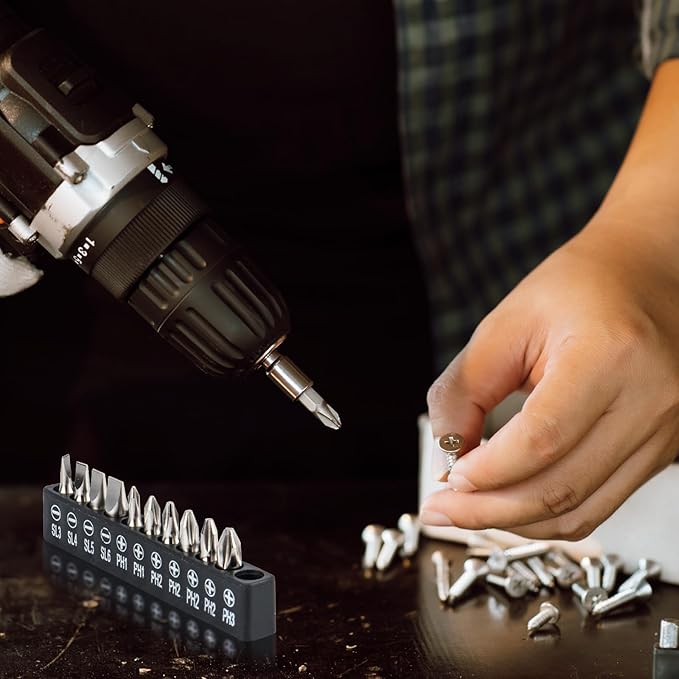 22 Piece Slotted Phillips Screwdriver Bit Set, 1/4 Inch Hex Shank S2 Steel Magnetic 1" and 2" Long Drill Bits