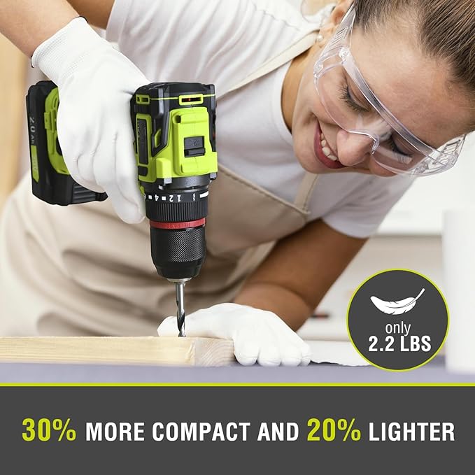 SnapFresh 20V Cordless Brushless Drill Driver, 1/2" Compact Power Drill Set with 500 in-lbs Torque, 20+1 Clutch & 2 Variable Speeds, LED, 2.0Ah Battery & Fast Charger, Electric Tool Kit for Home & DIY