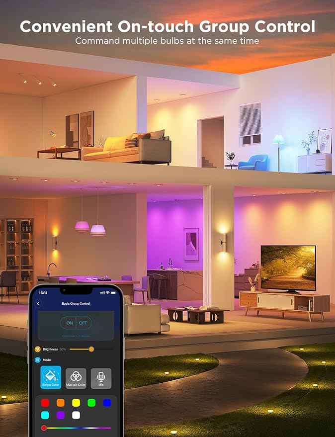 Govee GU10 Smart Bulb, Matter RGBWW Light Bulb Work with Alexa, Google Assistant, WiFi & Bluetooth Color Changing MR16 LED Bulbs, 64 Dynamic Scenes, Syncs with Music, 4 Pack, 400LM, GU10 Base