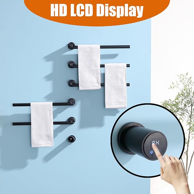 Heated Towel Rack Concealed Smart, 93W Swivel Electric Towel Warmer for Bathroom, Built-in Modular Electric Towel Rack with Timer, Thermostat, LED Display, APP, 5 Bar 180° Rotation, Hardwired, Black