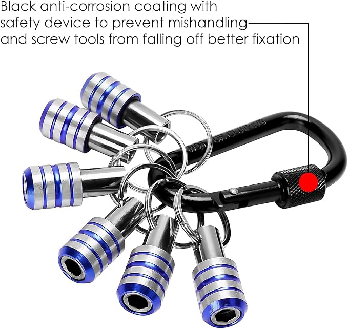Luexbox 1/4 Inch Bit Holder Keychain, Hex Driver Bits Set, Quick Change Extension Bar forElectric & Drills (Blue 6 pack)