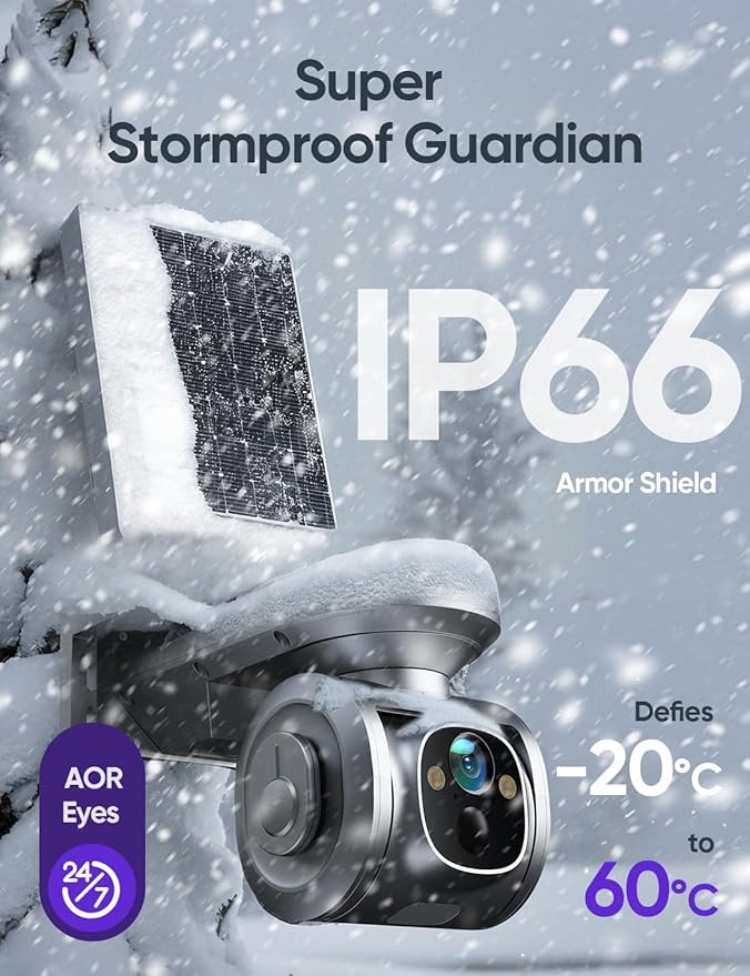 4G LTE Cellular Security Camera Solar-Powered Wireless Outdoor, 24/7 Recording No WiFi Needed, 2.5K 4MP Color Night Vision, 360° Pan & Tilt Live View, Includes SIM Card & 64GB eMMC