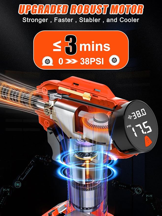 Tire Inflator Portable Air Compressor, Cordless Car Tire Pump with 20V Rechargeable Battery, 12V Car Power Adapter, Digital Pressure Gauge, 150 PSI Handheld Air Pump for Car, Motorcycle, and Bike