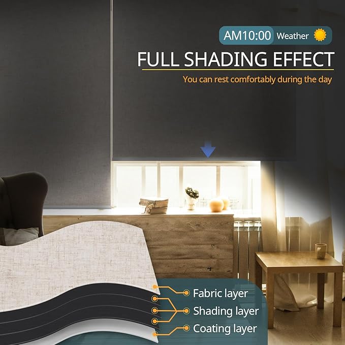 Motorized Blinds No Drill Automatic Blinds for Windows Cordless Roller Shades Electric Blinds with Remote Control Smart Blinds (Linen, 24 x 72)