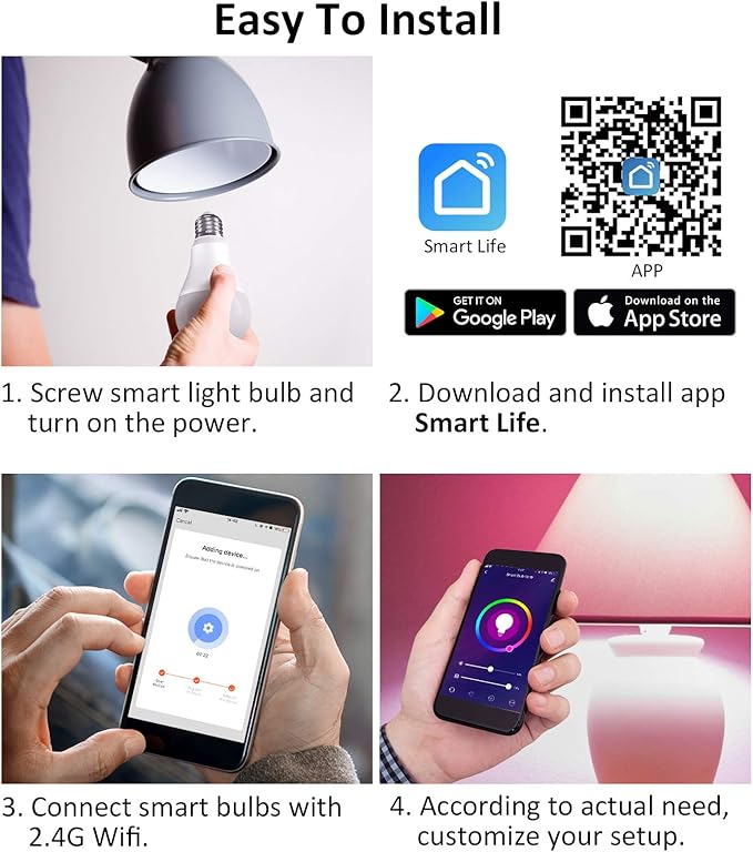 Smart LED Light Bulbs 150W Equivalent, 1600LM 16W Alexa Light Bulbs, A19 E26 Ultra Bright Color Changing Light Bulbs, 2.4 GHz WiFi Dimmable Light Bulbs Compatible with Alexa, Google 4 Packs(Upgrated)