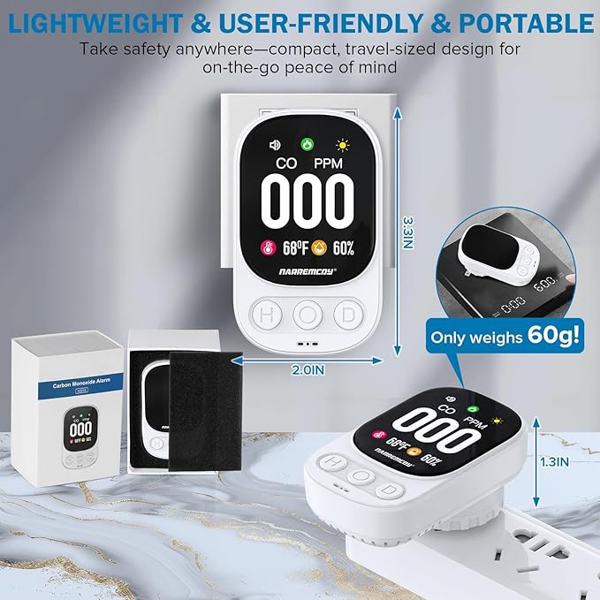 3-in-1 Carbon Monoxide Detector Plug in - Ultra HD Display with 85dB Sound & Light Alarm - Accurate 0-999 ppm Detection for Home, Office & Indoor Use