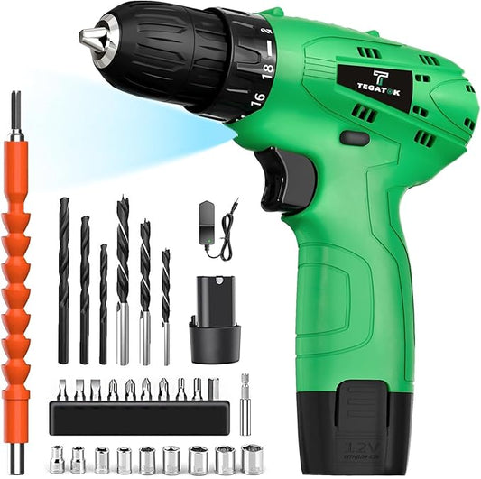 Cordless Drill Set,12V Power Drill Set with Battery and Charger, Electric Driver Drills Bits, 3/8'' Keyless Chuck,18+1 Torque Setting with LED Electric Drills Set