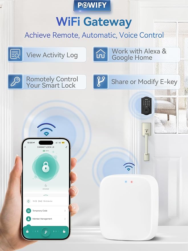 Smart Lock Wi-Fi Gateway, Remote Control with Tuya App, Compatible with Alexa Voice Control