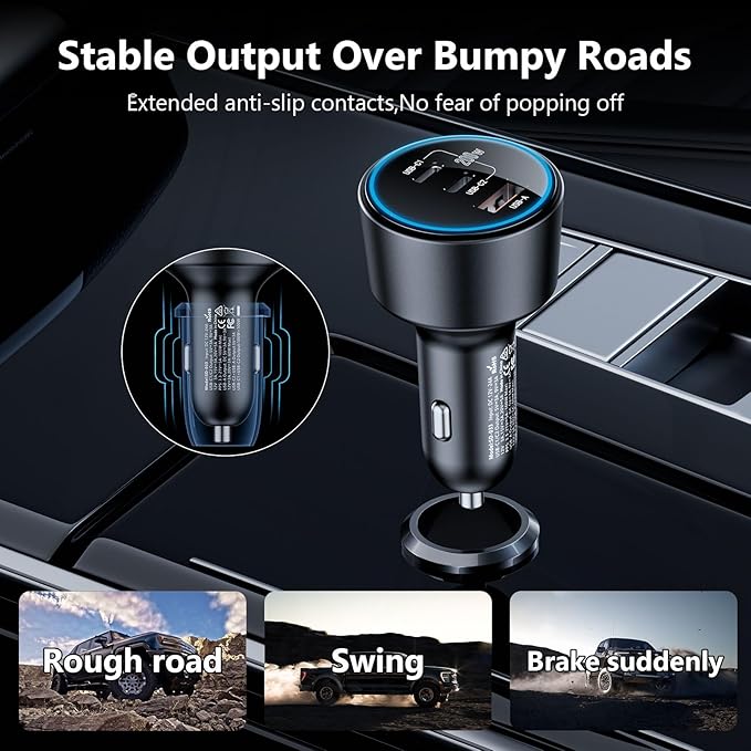 USB C Car Charger Fast Charging 200W, Dual PD 100W Type C Car Charger, PD3.0/QC4.0/PPS Cigarette Lighter Adapter for iPhone 16/15/14/13/12, Galaxy S22/S21 Ultra, MacBook, Laptop etc