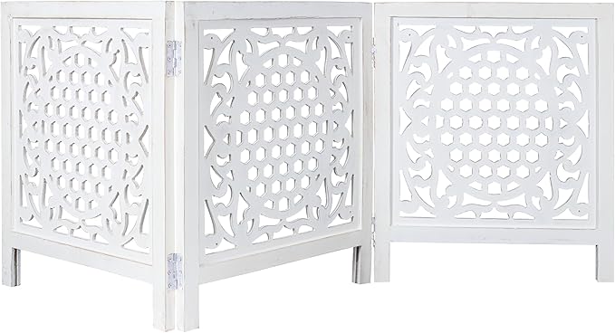 Bedding Craft Wooden Dog Gate 20" Wide x3 Panels,Color White, Total 60 inch Wide, Foldable Free Standing Dog Gate Indoor,Dcorative Gates Doorways, 3 Panels Pet Gate Extra 24" Height