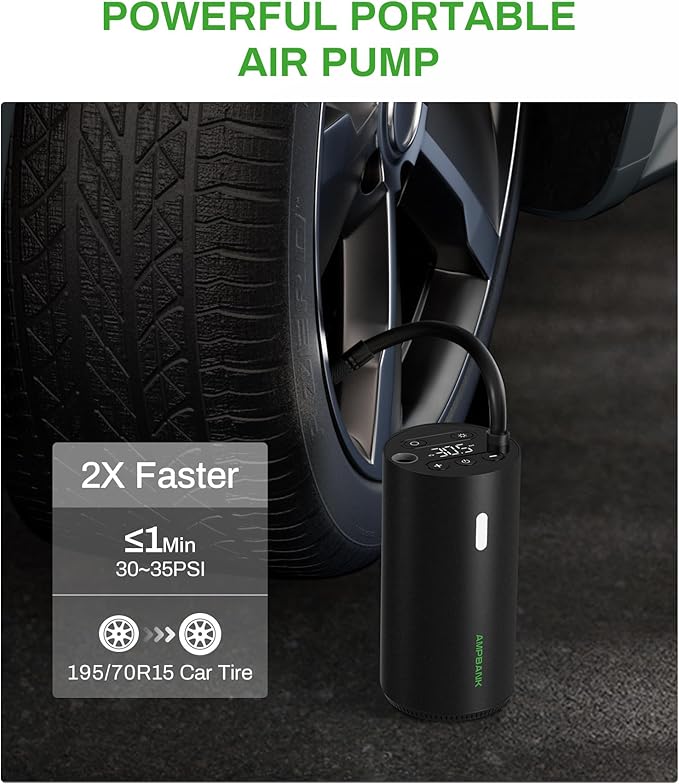 Tire Inflator Portable Air Compressor, AMPBANK AT004 Smart Air Pump for Car Tires, Auto Tire Inflator 150PSI with Pressure Gauge & LED Screen, 2X Faster Air Compressor for Car, Motorcycle, Bike, Ball
