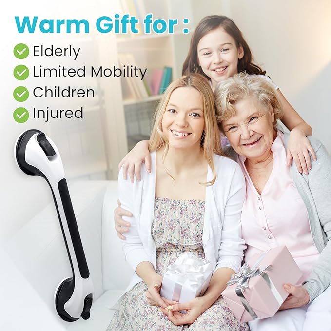 TAILI Shower Grab Bar Glow in The Dark, 2 Pack 16.8 in Grab Bars for Bathtubs and Showers, Shower Handle Shower Rail for Seniors and Elderly,Bathroom Safety Grip Removable No Drilling Waterproof Black