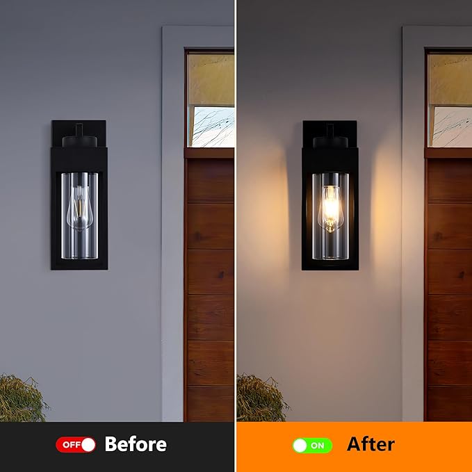 2-Pack Outdoor Wall Light Fixture, Exterior Porch Light with E26 Sockets &Glass Shades, Modern Wall Sconce for House Patio Garage Door