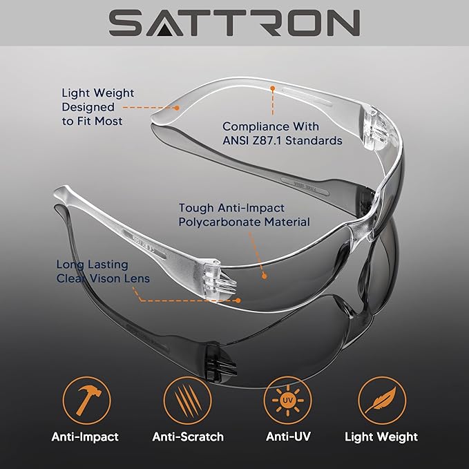 100 Pack of Clear Safety Glasses, Scratch & Impact Resistant ANSI Z87.1 Protective Eyewear, Ploycarbonate Lenses or Women Men Safety Sunglasses for Construction, Outdoor Work & Shooting Ideal for Lab