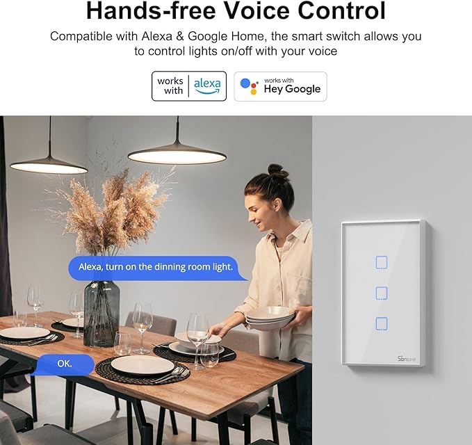 SONOFF Smart Light Switch, 2.4GHz WiFi Touch Smart Wall Switch for Lights, 2 Gang 1 Way TX T0, White, Supports Alexa and Google Home, Manual and Automatically Operation