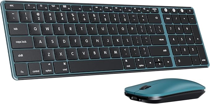 seenda Bluetooth Keyboard and Mouse for Mac, SKM64-2 Multi-Device Rechargeable Slim Wireless Keyboard Mouse Stainless Steel Full Size, Compatible with MacBook Pro/Air, iPad, Mac - Black Blue