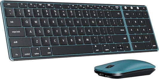 seenda Bluetooth Keyboard and Mouse for Mac, SKM64-2 Multi-Device Rechargeable Slim Wireless Keyboard Mouse Stainless Steel Full Size, Compatible with MacBook Pro/Air, iPad, Mac - Black Blue