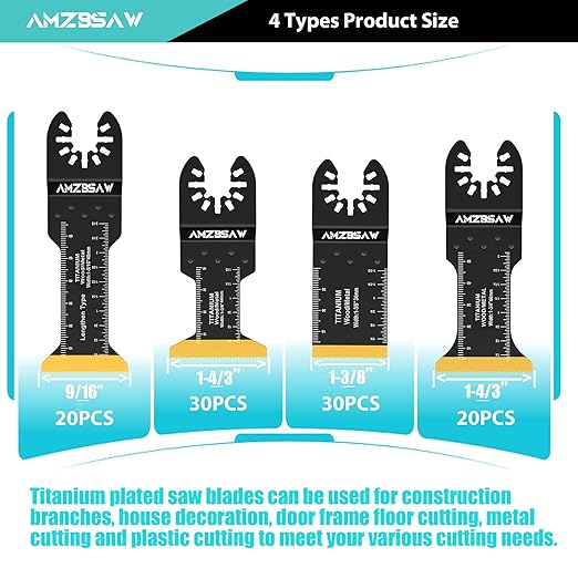 100PCS Titanium Oscillating Multitool Blades Metal Cutting, Multi Tool Blades Kits for Metal Nails Wood Plastic and Hard Material, Saw Blades Fit Milwaukee Ryobi Dewalt Bosch, 4 Types