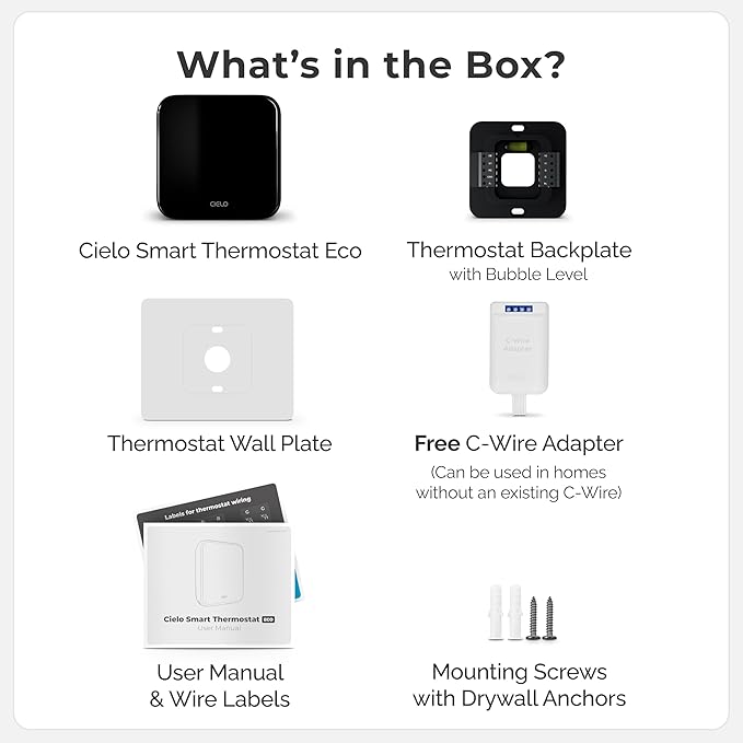 Cielo Smart Thermostat Eco | Energy Star Certified Thermostat | Supports Conventional Systems up to (2H/2C) & Heat Pumps (4H/2C) | Free C-Wire Adapter in Box | NOT for Mini Split Systems | (Black)