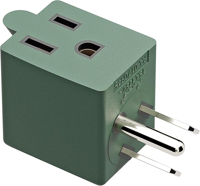 90 Degree Adapter Right Angle USA 3-Prong Male-Female Adapter, 5-15P to 5-15R Direction Changer, Green PA-0170R45G