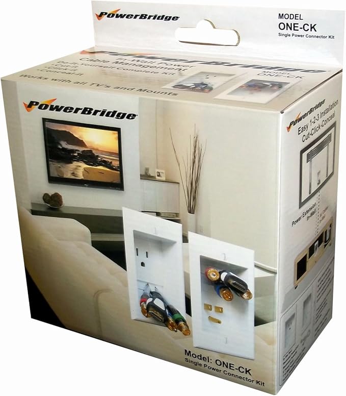ONE-CK Single Outlet TV Cord Hider for Wall Mounted TVs - Recessed In-Wall Cable hider System for Power & Low Voltage - Matches Existing Outlets - Hide Wires With this Easy DIY Install Kit