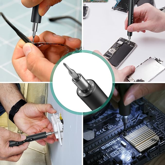 ORIA Electric Screwdriver Set, 28 in 1 Cordless Electric Screwdriver with 24 Bits, Type-C Charging, LED Lights for Smartphones, Computer, Black