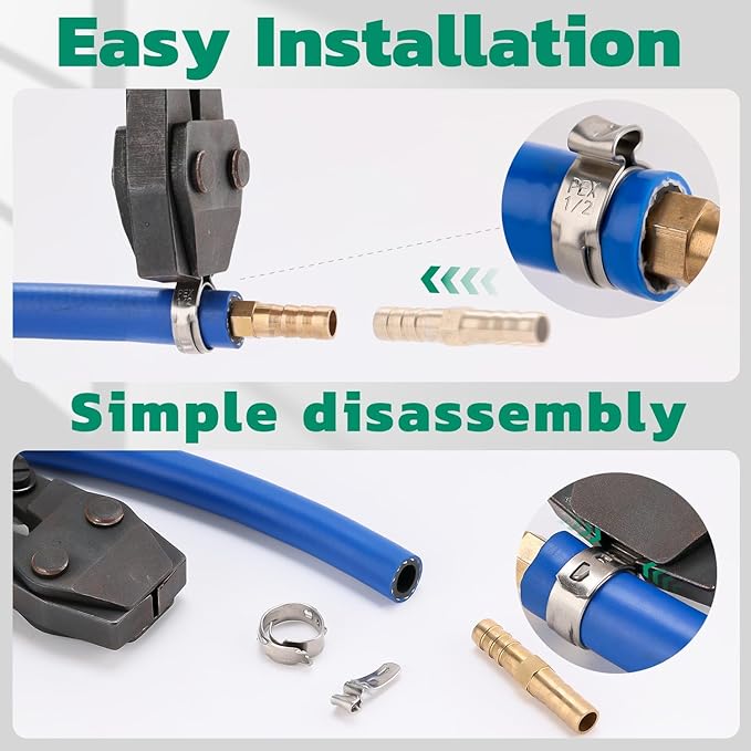 150 Pack 3/8 Inch Pex Clamps,304 Stainless Steel Pex Cinch Clamps Stepless Pex Crimp Rings PEX fittings Pinch Clamps,Single Ear Hose Clamps for Pex Tubing Pipe