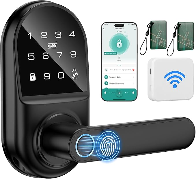 Smart keypad Door Lock with Handle,Fingerprint Keyless Entry Digital Lock with Built-in doorbell for Front Door,Bedroom,biometric Door knob,with Gateway Remote APP Control
