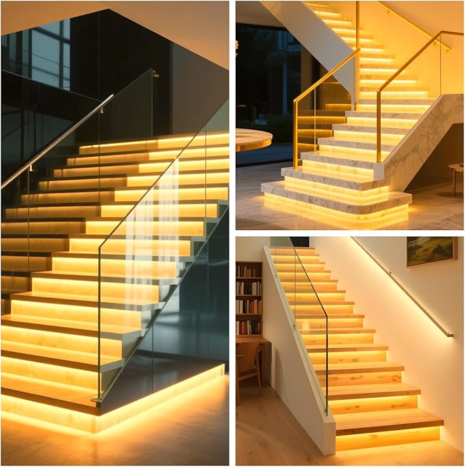 Smart Motion Sensor Stair Light for Indoor Use with Main Wire, No Wiring Required 40 inches Long COB LED Stair Lights Indoor with Remote Controller (Warm White 3000K, 20 Stairs)