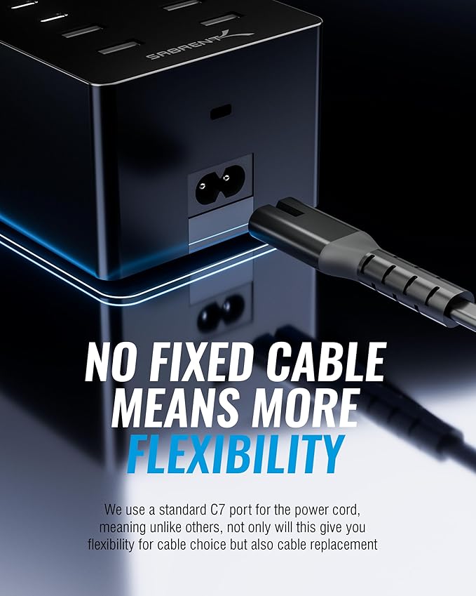 SABRENT 252W Charger – 8-Port USB PD 3.0 with LCD Display, Fast Charging for USB-C & USB-A Devices, Laptops, Phones, Tablets, Gaming Consoles – PPS, Overcharge Protection, Travel-Friendly (AX-8PTC)