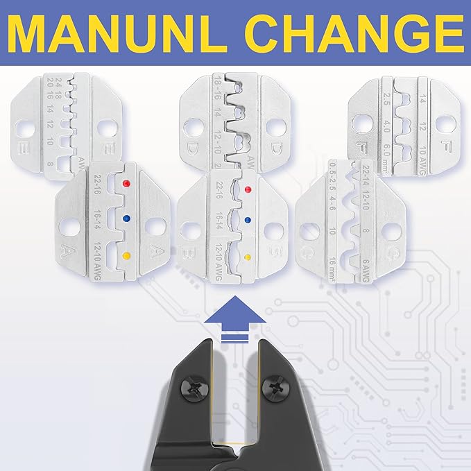 haisstronica Crimping Tool Set - 6PCS Crimping Die for Heat Shrink,Insulated Nylon,Non-Insulated,Ferrule Wire End,Open Barrel Terminals,Solar Connectors - with Wire Stripper Tool and Screwdriver