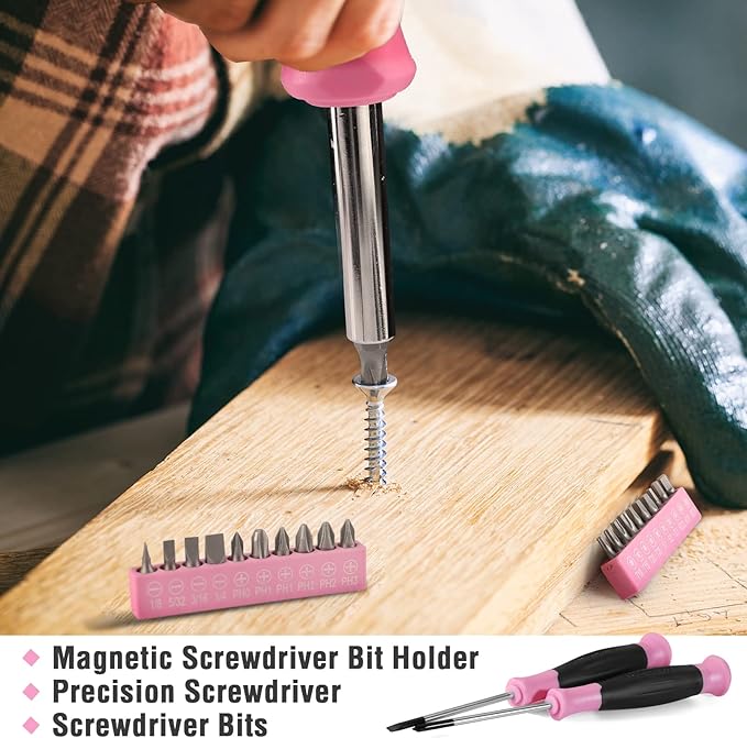 WORKPRO 35-Piece Pink Tools Set, Household Tool Kit with Storage Toolbox, Basic Tool Set for Home, Garage, Apartment, Dorm, New House, Back to School - Pink Ribbon