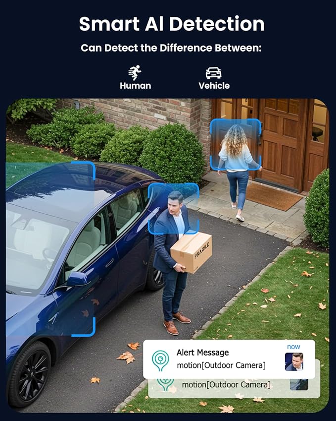 AOV Security Camera, 24H Continuous Recording Security Cameras Wireless Outdoor, WiFi 6, 2K Solar-Powered Cameras for Home Security, 360° PTZ, Auto Tracking, 512G Local Storage(Not Include)